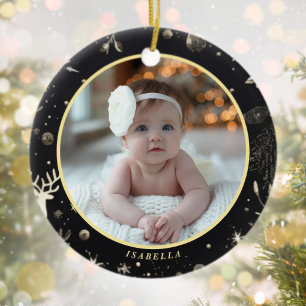 My First Christmas Cute Modern Baby Photo  Ceramic Ornament