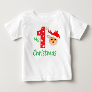 My First Christmas Cute Modern Reindeer Baby T-Shirt