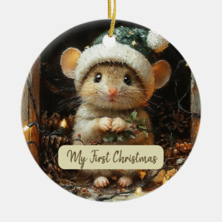My First Christmas Cute Mouse Baby Name Ceramic Ornament