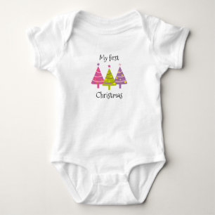 My First Christmas Cute Pink Trees Baby Bodysuit