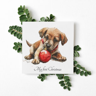 My first christmas, cute puppy customizable holiday card
