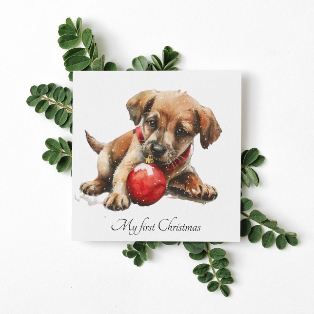 My first christmas, cute puppy customizable holiday card (Creator Uploaded)