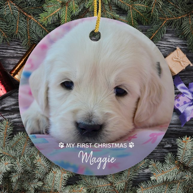 My First Christmas - Cute Puppy Dog Pet Photo Ceramic Ornament (Creator Uploaded)