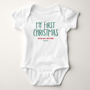 My first Christmas cute red green personalized Baby Bodysuit