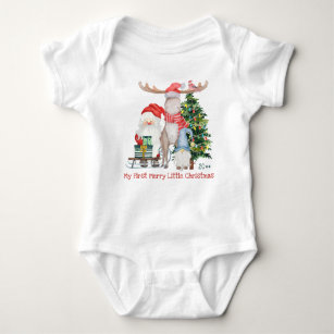 My First Christmas Cute Santa and Helpers Baby Bodysuit
