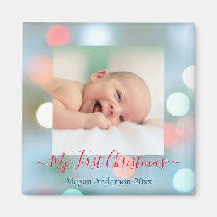 My First Christmas DIY Name Date Photo Red/Bl Text Magnet