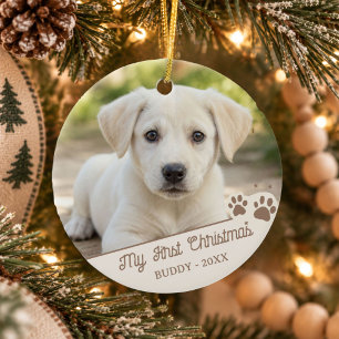 My First Christmas Dog Photo Pet Name & Year Ceramic Ornament
