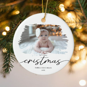 My First Christmas Elegant Modern Baby Photo Ceramic Ornament