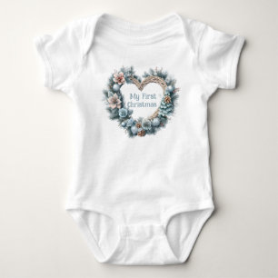 My First Christmas - Floral Wreath -  Baby Bodysuit