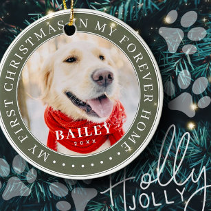 My First Christmas Forever Home Modern Pet Photo Ceramic Ornament