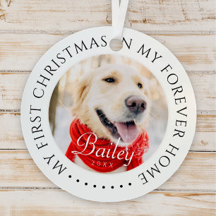 My First Christmas Forever Home Modern Pet Photo Metal Ornament