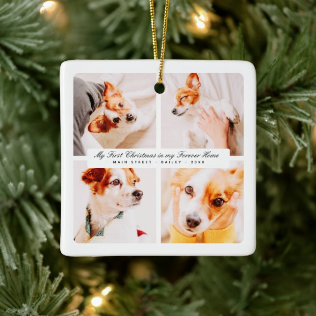 My First Christmas Forever Home Modern Pet Photos Ceramic Ornament (Tree)