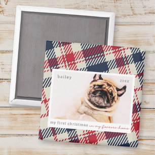 My First Christmas Forever Home Plaid Pet Photo Magnet