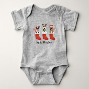 My First Christmas French Bulldogs Stockings Baby Bodysuit