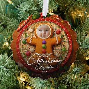 My First Christmas Fun Cute Gingerbread Photo Ornament Card