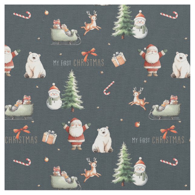 My First Christmas gift present Santa Fabric (Close Up)