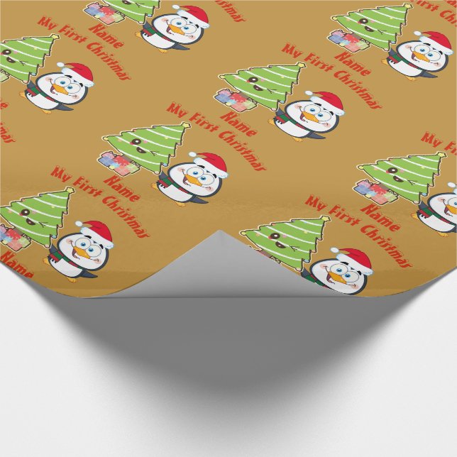 My FIRST Christmas GIFTWRAP Penguin Personalized Wrapping Paper (Corner)