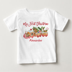 My First Christmas Gingerbread Train Red Candy Baby T-Shirt