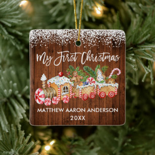 My First Christmas Gingerbread Train Snow Baby Ceramic Ornament