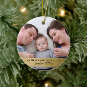 My First Christmas, Gold Baby Photo Keepsake Ceramic Ornament