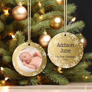 My First Christmas, Gold Photo Keepsake Ceramic Ornament