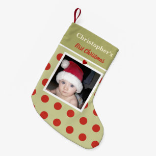 My First Christmas green and red photo Small Christmas Stocking
