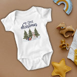 My First Christmas Green Trees Snowman and Gifts Baby Bodysuit<br><div class="desc">Introducing our 'My First Christmas Green Trees Snowman and Gifts Baby Bodysuit, ' designed to make your baby's first holiday season truly unforgettable. This charming baby bodysuit showcases a delightful watercolor scene featuring vibrant green Christmas trees, a cheerful snowman, and beautifully wrapped gifts, all set against a snowy background. Crafted...</div>