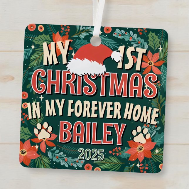 My First Christmas in my Forever Home Bold Wreath Metal Ornament (Creator Uploaded)