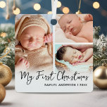 My First Christmas Keepsake 3 Photo Metal Ornament<br><div class="desc">Newborn keepsake christmas ornament featuring 3 custom photos,  the cute saying 'my first christmas',  the childs name,  and the year.</div>