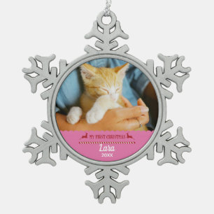 My First Christmas Kitty Custom Photo Snowflake Pewter Christmas Ornament