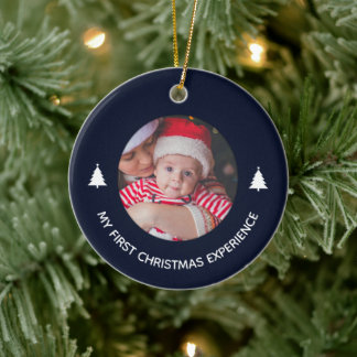 My First Christmas Midnight Navy Custom Baby Photo Ceramic Ornament