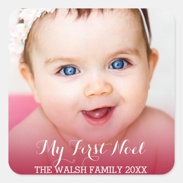 My First Christmas Modern Baby Photo Square Sticker (Front)
