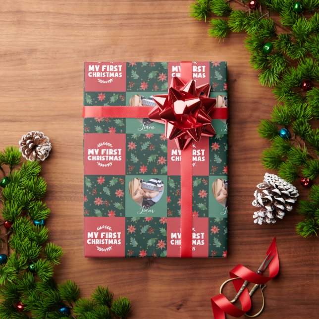 My First Christmas Name Baby Photo Wrapping Paper (Holiday Gift)