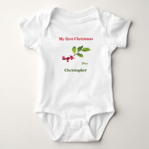 My first Christmas name year holly berry T-Shirt Baby Bodysuit