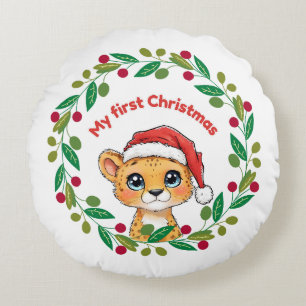 My first Christmas Ornament Round Pillow