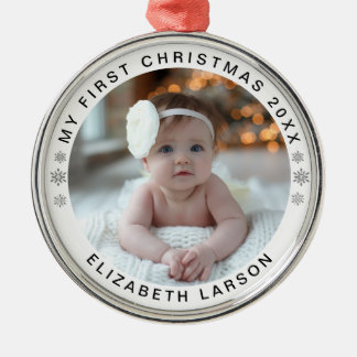 My First Christmas Personalized Baby Photo Metal Metal Ornament