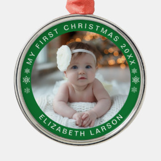 My First Christmas Personalized Baby Photo Red Metal Ornament