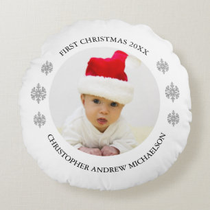 My First Christmas Personalized Baby Photo Round Pillow