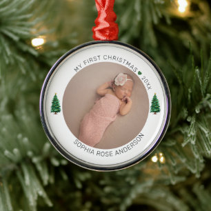 My First Christmas Personalized Name Year Photo Metal Ornament