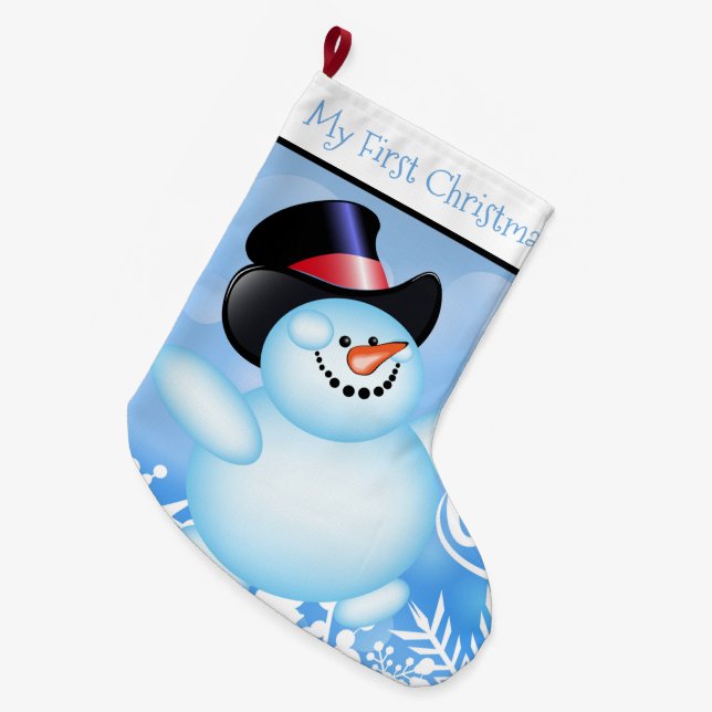My First Christmas Personalized Snowman  Large Christmas Stocking (Front (Hanging))