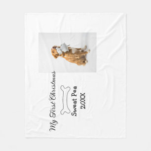 My first Christmas pet animal photo name year bone Fleece Blanket