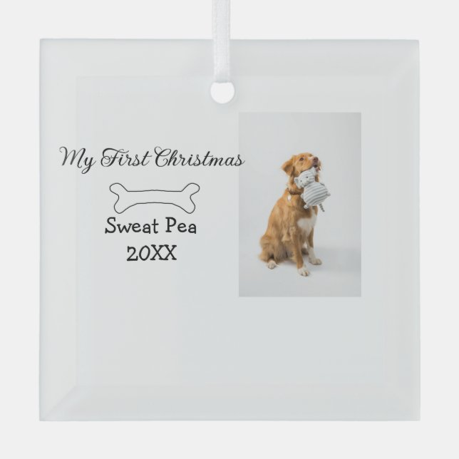 My first Christmas pet animal photo name year bone Glass Ornament (Front)