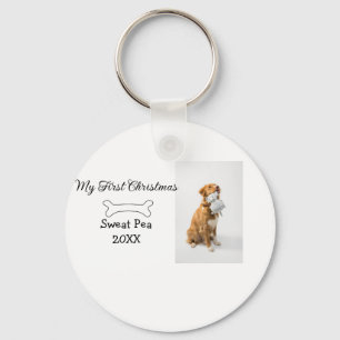 My first Christmas pet animal photo name year bone Keychain