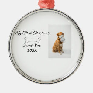 My first Christmas pet animal photo name year bone Metal Ornament
