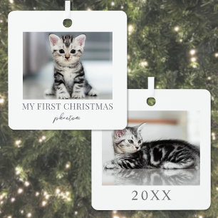 My First Christmas Pet Cat Photo Metal Ornament