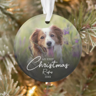 My First Christmas Pet Photo Elegant Script Ornament