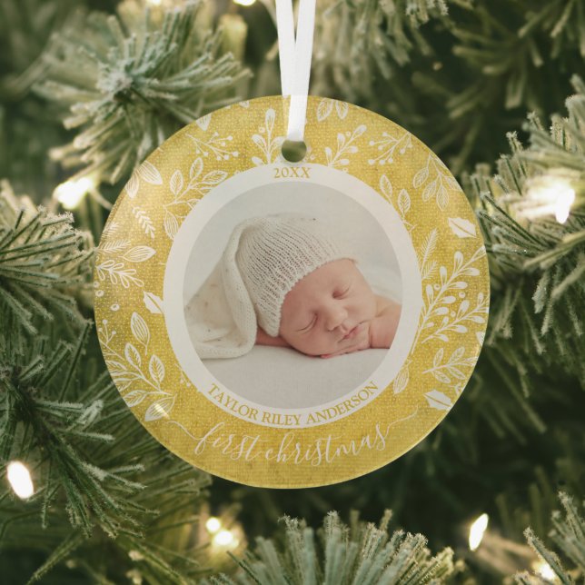 My First Christmas Photo Gold Glass Ornament (Insitu)