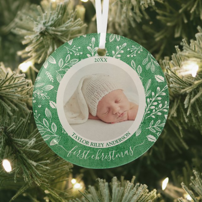 My First Christmas Photo Green Glass Ornament (Insitu)