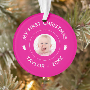 My First Christmas Photo Name Newborn Baby Feet Ornament
