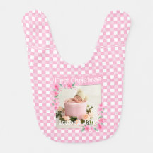 My First Christmas Pink Buffalo Plaid Baby Photo 